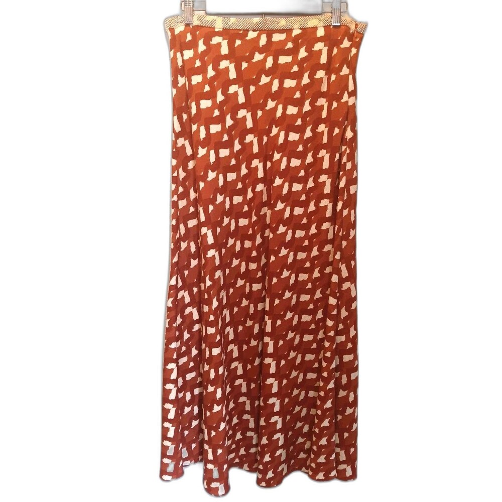 ZARA Boho Beaded Waist Maxi Skirt Orange Cream ZigZag Pattern Size L